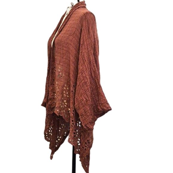 Free People One Kimono Shrug XS/ S Amaira Eyelet Open Front Cardigan Mauve Boho - Picture 2 of 11